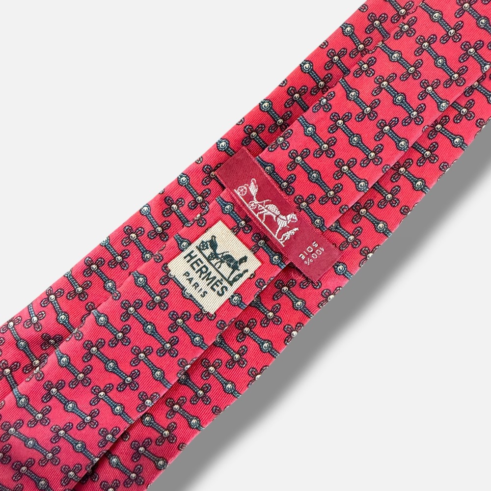 Hermes Silk Tie Men Red Geometric Floral Pattern 888 PA Made in France
